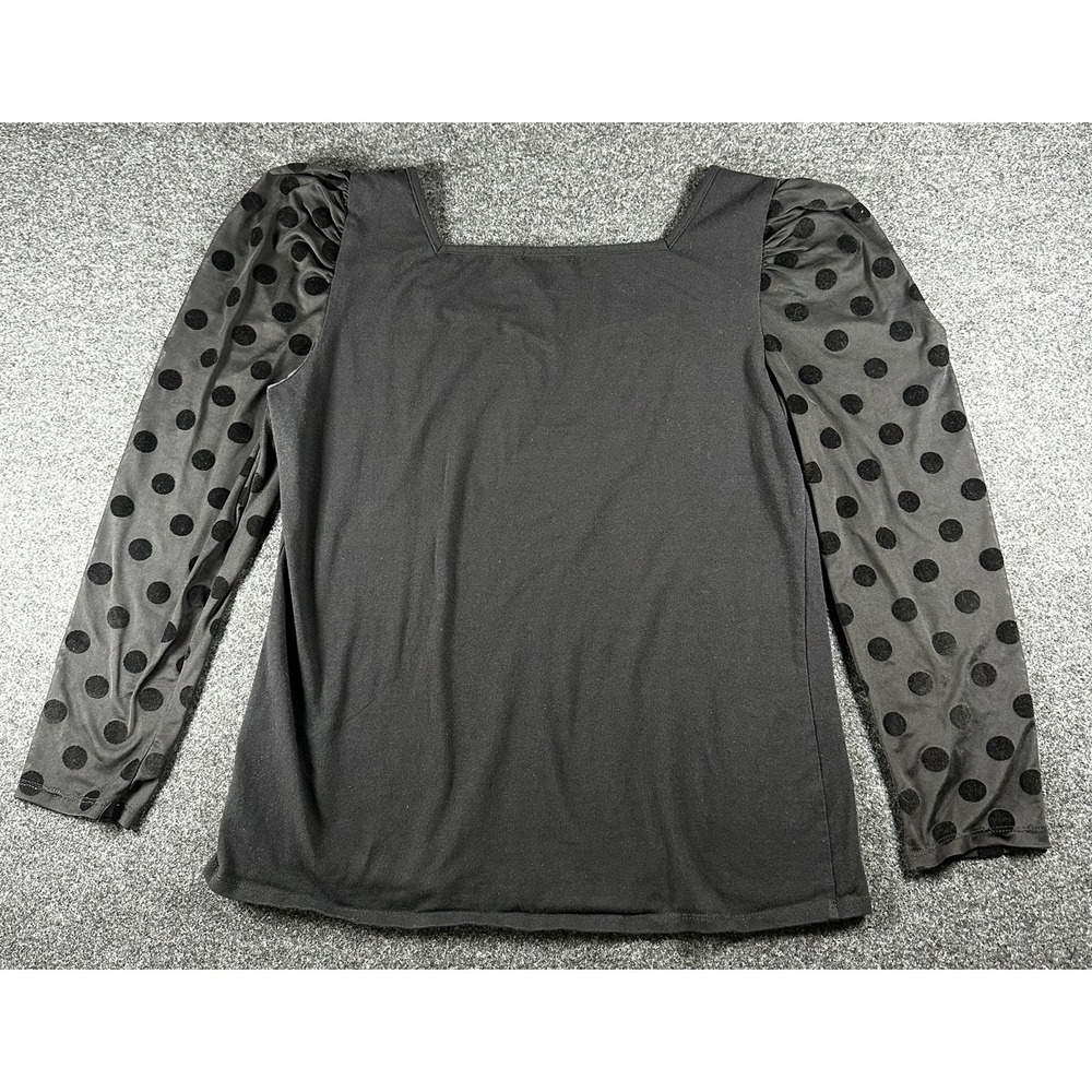 Kim & Cami Los Angeles Black Polka Dot Mesh Sleeve Square Neck Top XL - Picture 2 of 6
